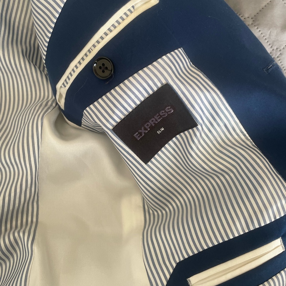 Express navy blue suit jacket slim